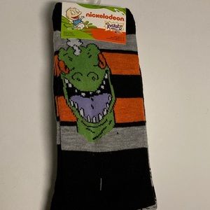 Nickelodeon Rugrats 2-Pack Socks Reptar Black Gray Shoe Size 6-12